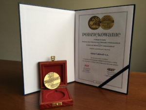 Podziękowanie od KIGEiT dla Aiton Caldwell SA - dyplom i medal